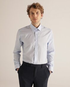 Обычная однотонная мужская рубашка Non Iron fil a fil синего цвета Mirto, светло-синий