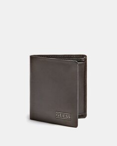 Вертикальный кожаный кошелек с логотипом темно-серого цвета Guess, черный