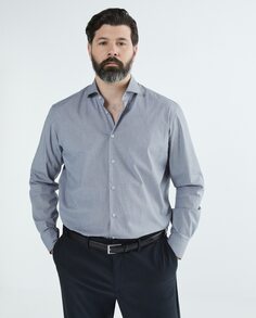 Мужская рубашка из микроструктурного хлопка больших размеров Boss, темно-синий