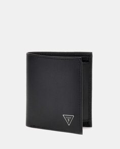 Вертикальный кошелек из черной кожи с матовым логотипом Guess, черный