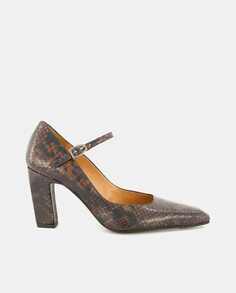 Женские туфли Mary Janes из кожи со змеиным принтом и блочным каблуком Latouche, коричневый