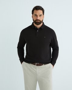 Мужская рубашка-поло с длинными рукавами и вышитым логотипом больших размеров Tommy Hilfiger, черный