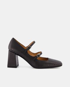 Женские туфли Mary Janes из кожи с тиснением под змею и блочным каблуком Latouche, коричневый