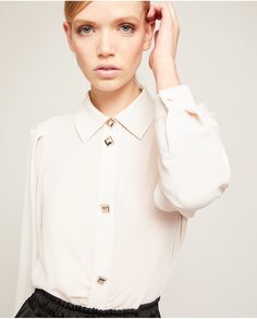 Короткая женская рубашка со сборками и металлическими пуговицами Motivi, белый