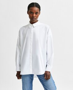 Женская рубашка с длинными рукавами из органического хлопка Selected Femme, белый