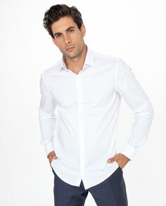 Мужская рубашка приталенного кроя из однотонного поплина стрейч Calvin Klein, белый