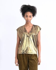 Женский топ с короткими рукавами из блестящей ткани Molly Bracken, золотой