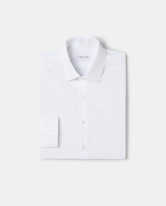 Однотонная узкая мужская рубашка из поплина белого цвета Calvin Klein, белый