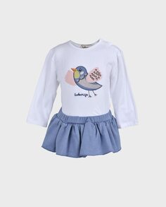 Комплект для девочки из юбки и футболки с рисунком La Ormiga, синий