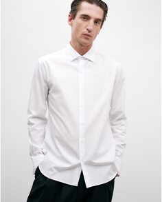 Приталенная мужская рубашка из 100% хлопка с однотонным белым принтом Adolfo Dominguez, белый