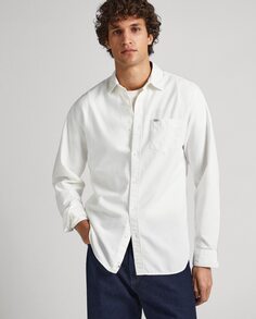 Однотонная мужская оксфордская рубашка белого цвета Pepe Jeans, белый