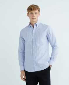 Мужская повседневная оксфордская рубашка в полоску с длинным рукавом Mirto, светло-синий