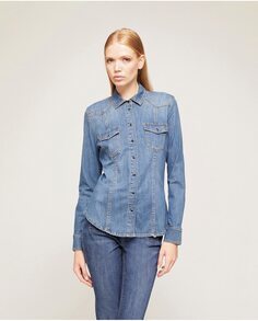 Джинсовая женская рубашка с металлическими пуговицами Motivi, синий