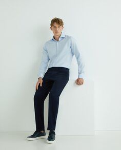 Мужская классическая рубашка стандартного кроя, 100% хлопок NON IRON, узор «гусиные лапки», итальянский воротник, смешанные манжеты Rushmore, светло-синий