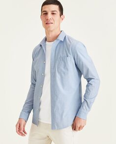 Голубая гладкая приталенная мужская рубашка Dockers, светло-синий