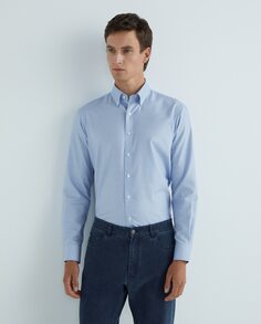 Мужская спортивная рубашка стандартного кроя, 100% хлопковый твил NON IRON, воротник на пуговицах, манжеты по краю Rushmore, синий
