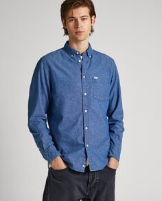 Однотонная мужская рубашка синего цвета Pepe Jeans, синий