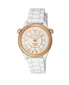 Женские часы Tender Time из розовой IP-стали с белым ремешком Tous, белый