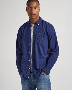 Однотонная мужская оксфордская рубашка темно-синего цвета Pepe Jeans, темно-синий