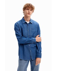 Рубашка с накладным карманом Desigual, темно-синий