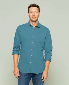 Мужская однотонная джинсовая рубашка обычного кроя синего цвета Scotta 1985