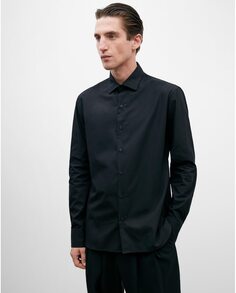 Облегающая мужская рубашка из 100% хлопка с однотонным принтом черного цвета Adolfo Dominguez, черный