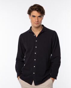Однотонная мужская хлопковая рубашка темно-синего цвета Wickett Jones, темно-синий