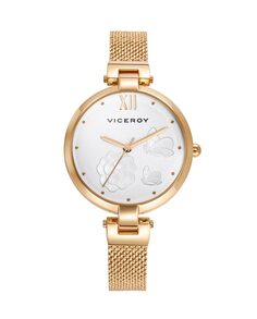 Женские стальные часы Kiss с белым циферблатом и текстурированной золотой IP-сеткой Viceroy, золотой