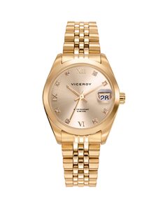 Шикарные женские часы из стали с золотым циферблатом IP Gold Viceroy, золотой
