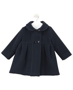 Тканевое пальто для девочки на пуговицах темно-синего цвета BABIDÚ, синий