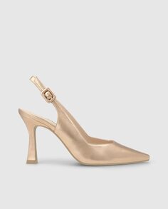 Женские туфли-лодочки с пяткой на пятке из кожи золотого цвета с эффектом металлик Lodi, золотой