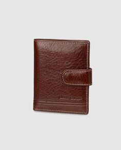 Двухцветный кожаный кошелек с застежкой-застежкой Pierre Cardin, коричневый