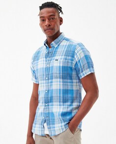 Мужская рубашка с короткими рукавами в цветную клетку Barbour, светло-синий