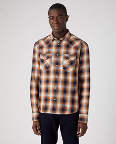 Мужская рубашка классического кроя коричневого цвета в клетку Wrangler, коричневый