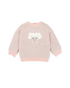 Полосатый свитер для девочки с вышивкой спереди Tutto Piccolo, розовый