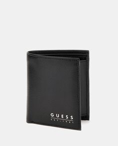 Вертикальный кожаный кошелек черного цвета с портмоне для монет Guess, черный