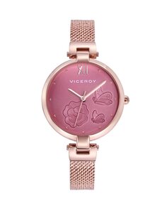 Женские стальные часы Kiss с розовым циферблатом и фактурной сеткой Viceroy, розовый