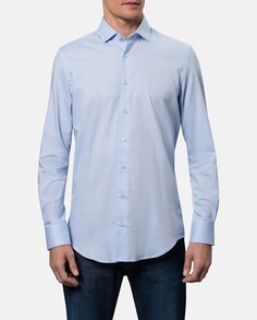 Однотонная мужская рубашка из саржи стрейч City NOS стандартного светло-синего цвета Pierre Cardin, светло-синий