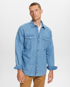 Мужская базовая джинсовая рубашка из хлопка Esprit, светло-синий
