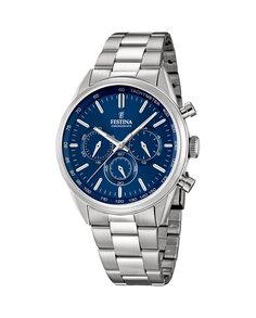 Мужские часы F16820/2 Timeless Chronograph из стали и синего циферблата Festina, серебро