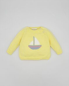Хлопковый свитер для мальчика с парусником Fina Ejerique, желтый