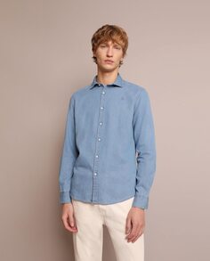 Однотонная узкая мужская рубашка синего цвета из денима Scalpers, синий