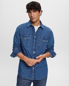 Мужская базовая джинсовая рубашка из хлопка Esprit, синий