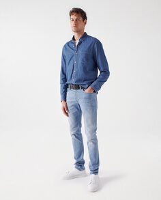 Мужская джинсовая рубашка обычного цвета средней стирки Salsa Jeans, синий
