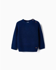 Вязаный свитер для мальчика с ребристой отделкой Zippy, синий