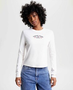 Женский укороченный топ с длинными рукавами Tommy Jeans, белый