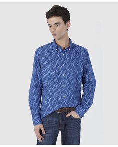 Синяя мужская рубашка из хлопка обычного цвета в горошек Olimpo, синий