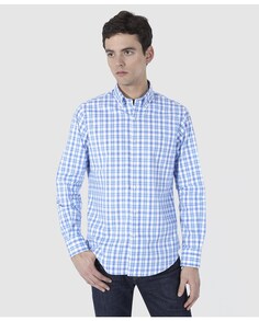 Мужская хлопковая рубашка обычного синего цвета в клетку Olimpo, синий