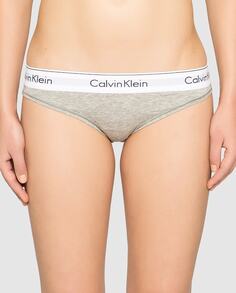 Женские хлопковые трусики Calvin Klein с однотонным вырезом бикини Calvin Klein, серый