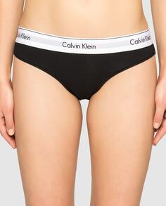 Женские хлопковые трусики Calvin Klein с однотонным вырезом бикини Calvin Klein, черный